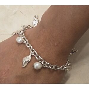 Vintage Sterling Silver Milor Italy‎ Sea Life Beach Charm Bracelet 8"